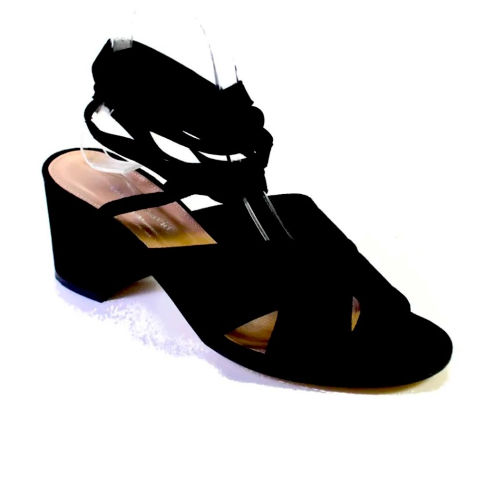 Charles David black suede heels, NWOB, size 9.5. Ties at ankle.